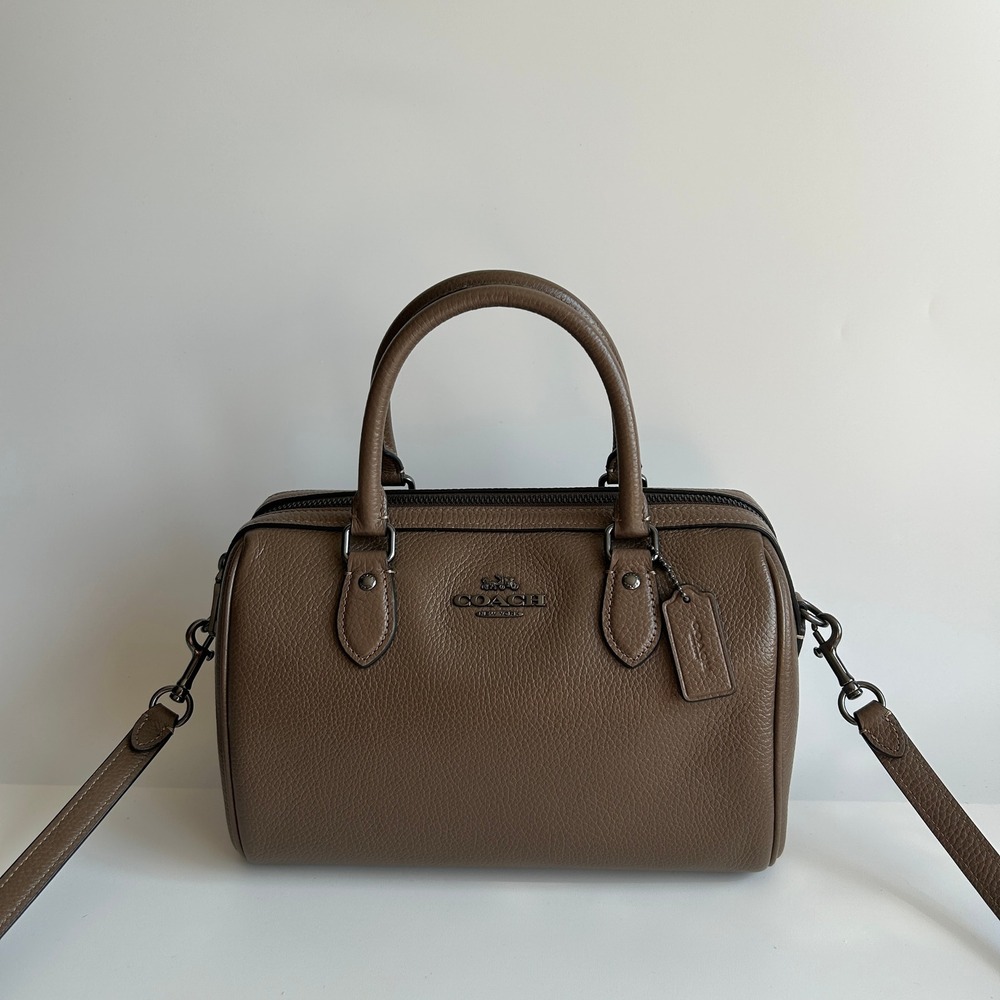 Coach Rowan Satchel Dark Stone Pebbled Leather Crossbody Bag CV962